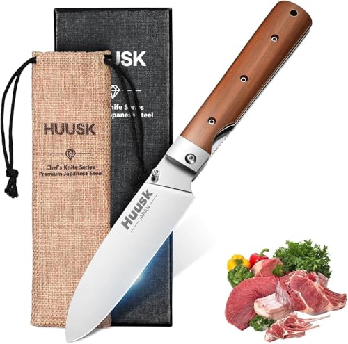 Huusk Folding Chef Pocket Knife - Japanese Santoku Knives, edc Kitchen Knives with 440C Stainless Steel Ultra Sharp Blade, Portable Meat Knives for Vegetable, Christmas Gift for Men and Women - Image 1