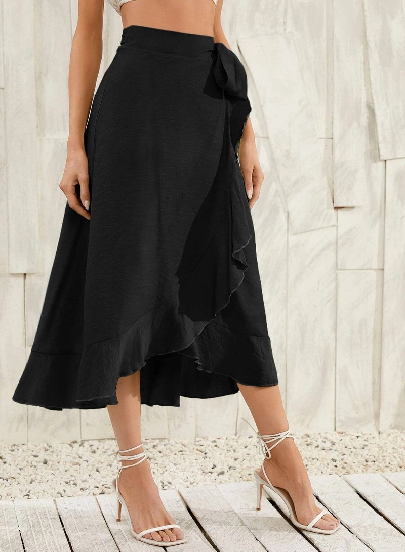 Loquat Women's Summer One-piece Lace-up Long Skirt Irregular Solid Color Skirt  - Image 1