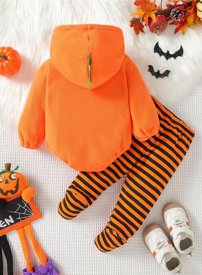 WOLBAY 2Pcs Newborn Infant Baby Boy Girl Fleece Halloween Pumpkin Costumes Hoodie Romper Onesie Cotton Pants Outfit (3-6 Months, Orange-A) - Image 4