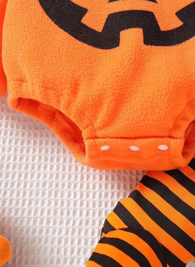 WOLBAY 2Pcs Newborn Infant Baby Boy Girl Fleece Halloween Pumpkin Costumes Hoodie Romper Onesie Cotton Pants Outfit (3-6 Months, Orange-A) - Image 5