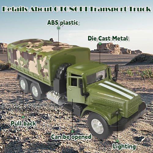OTONOPI Military Truck Armored Vehicle Die Cast Metal Alloy Pull Back Toy Car Army Transport Model for Kids with Lights and Sounds - Image 5