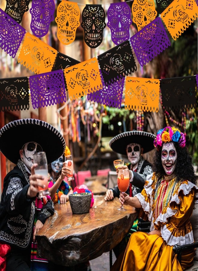 هواف HOWAF 2 قطعة من البلاستيك بابيل بيكادو يوم الموتى الجمجمة راية الرايات - فييستا ديا دي لوس مورتوس أسود أرجواني أصفر لديكورات الهالوين سينكو دي مايو - Image 4