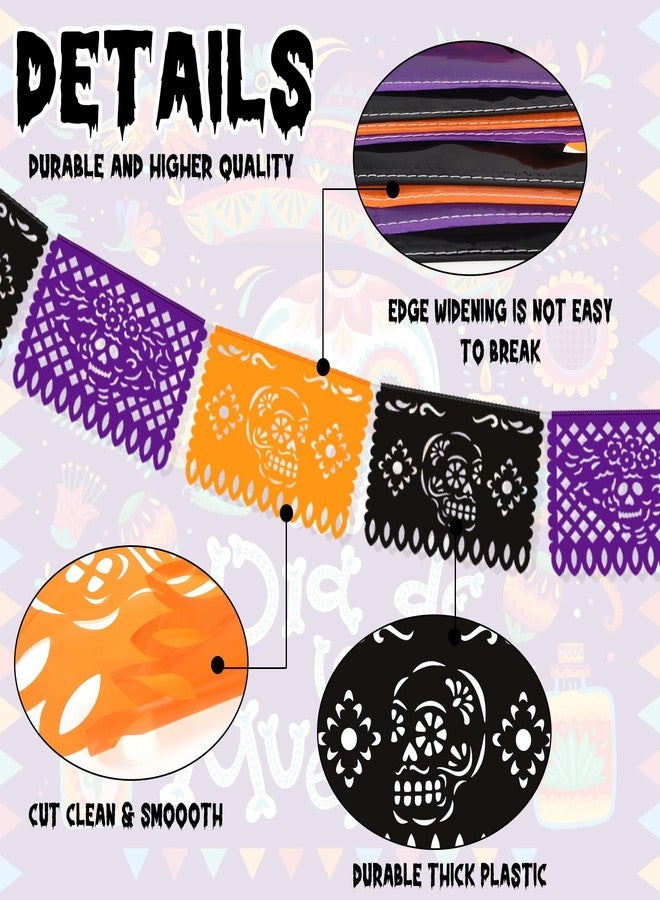 هواف HOWAF 2 قطعة من البلاستيك بابيل بيكادو يوم الموتى الجمجمة راية الرايات - فييستا ديا دي لوس مورتوس أسود أرجواني أصفر لديكورات الهالوين سينكو دي مايو - Image 3