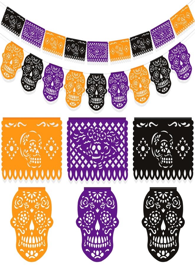 هواف HOWAF 2 قطعة من البلاستيك بابيل بيكادو يوم الموتى الجمجمة راية الرايات - فييستا ديا دي لوس مورتوس أسود أرجواني أصفر لديكورات الهالوين سينكو دي مايو - Image 1