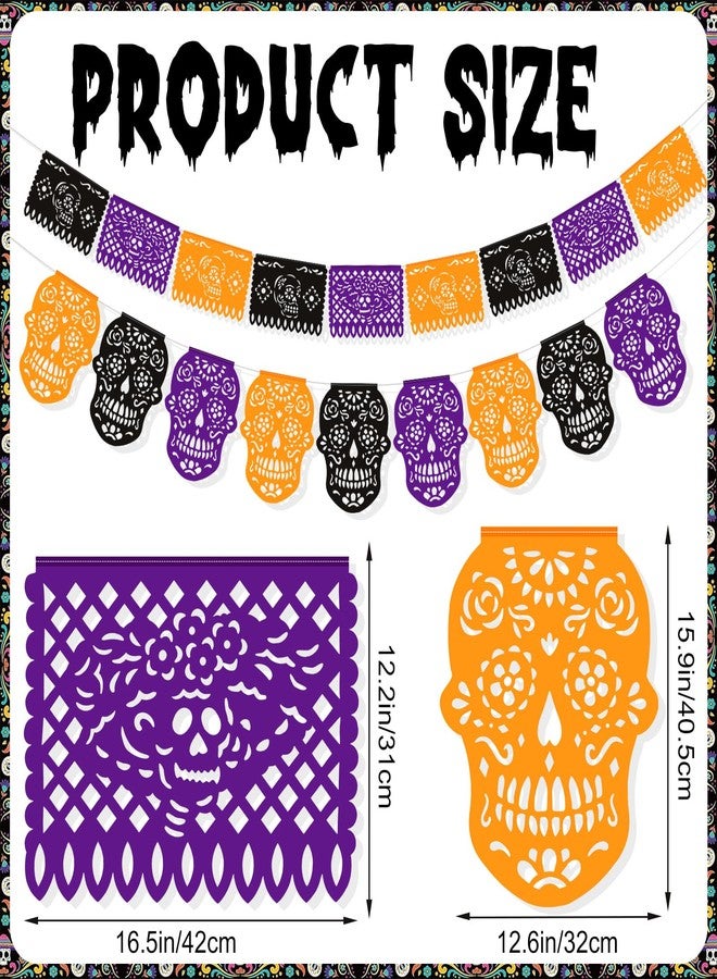 هواف HOWAF 2 قطعة من البلاستيك بابيل بيكادو يوم الموتى الجمجمة راية الرايات - فييستا ديا دي لوس مورتوس أسود أرجواني أصفر لديكورات الهالوين سينكو دي مايو - Image 2