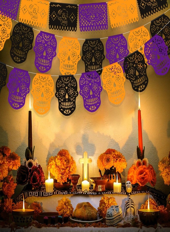 هواف HOWAF 2 قطعة من البلاستيك بابيل بيكادو يوم الموتى الجمجمة راية الرايات - فييستا ديا دي لوس مورتوس أسود أرجواني أصفر لديكورات الهالوين سينكو دي مايو - Image 5