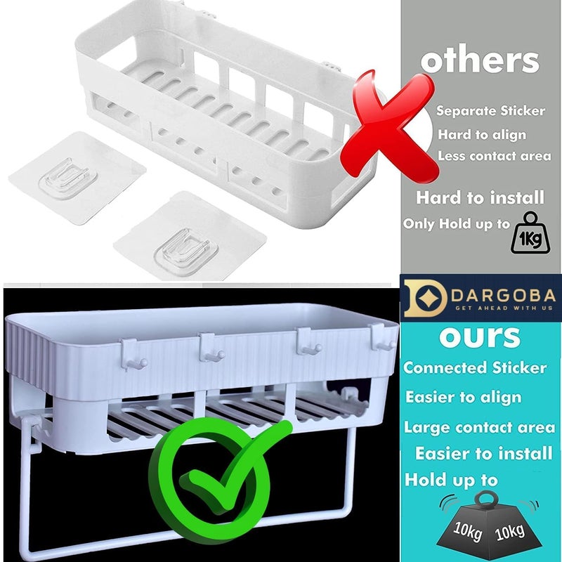 TEKCOOL رف حمام معلق 4 طبقات، بلاستيك مقاوم للصدأ، 4 حوامل للحمام + 2 شماعة مناشف، موفر للمساحة، سهل التركيب، تصريف سريع - Image 5