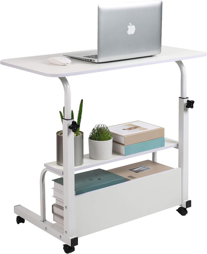 Dekhaoxe Adjustable Height Mobile Computer Desk for Small Space Rolling Writing with Wheels Corner Home Office Study Portable Bedrooms Work Desk Standing Table Sizes 31.5X15.7 Inches White - Image 1