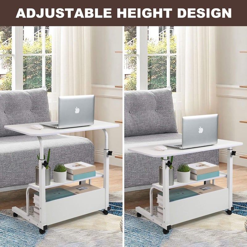 Dekhaoxe Adjustable Height Mobile Computer Desk for Small Space Rolling Writing with Wheels Corner Home Office Study Portable Bedrooms Work Desk Standing Table Sizes 31.5X15.7 Inches White - Image 3
