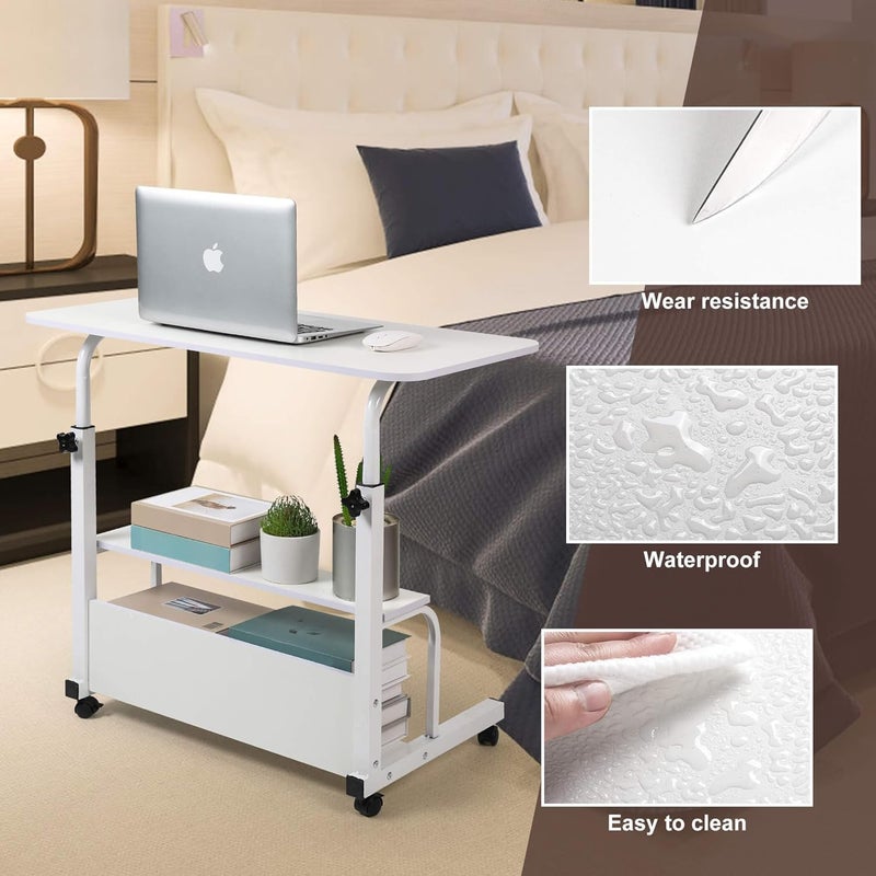 Dekhaoxe Adjustable Height Mobile Computer Desk for Small Space Rolling Writing with Wheels Corner Home Office Study Portable Bedrooms Work Desk Standing Table Sizes 31.5X15.7 Inches White - Image 5