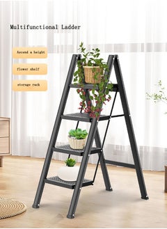 OASIS DESERT Simple Ladder Collapsible Indoor Climbing Ladder Light Small Fresh Flower Frame Staircase 4 Floors (Black)  - Image 4