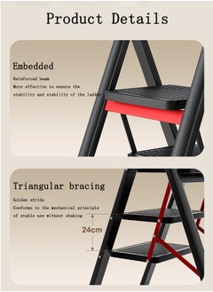 OASIS DESERT Simple Ladder Collapsible Indoor Climbing Ladder Light Small Fresh Flower Frame Staircase 4 Floors (Black)  - Image 2