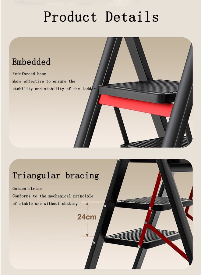 صحراء الواحة سلم بسيط قابل للطي للتسلق في الأماكن المغلقة سلم صغير بإطار من الزهور الطازجة 4 طوابق (أسود) - Image 2