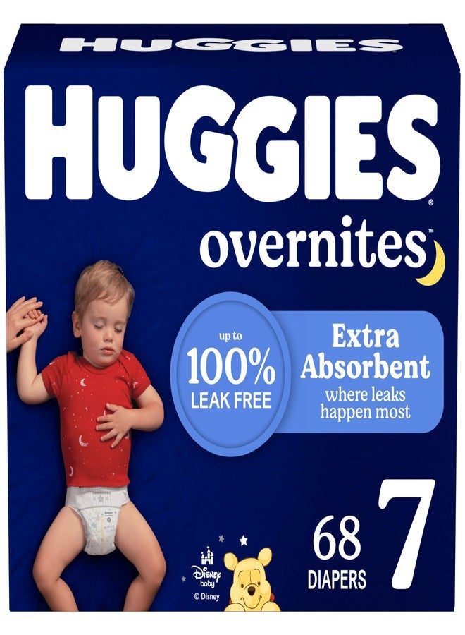 HUGGIES حفاضات هاجيز حجم 7 ليلية للأطفال: حفاضات ليلية، حجم 7 (41+ رطل)، 68 قطعة (عبوتان من 34)، قد يختلف التغليف - Image 1