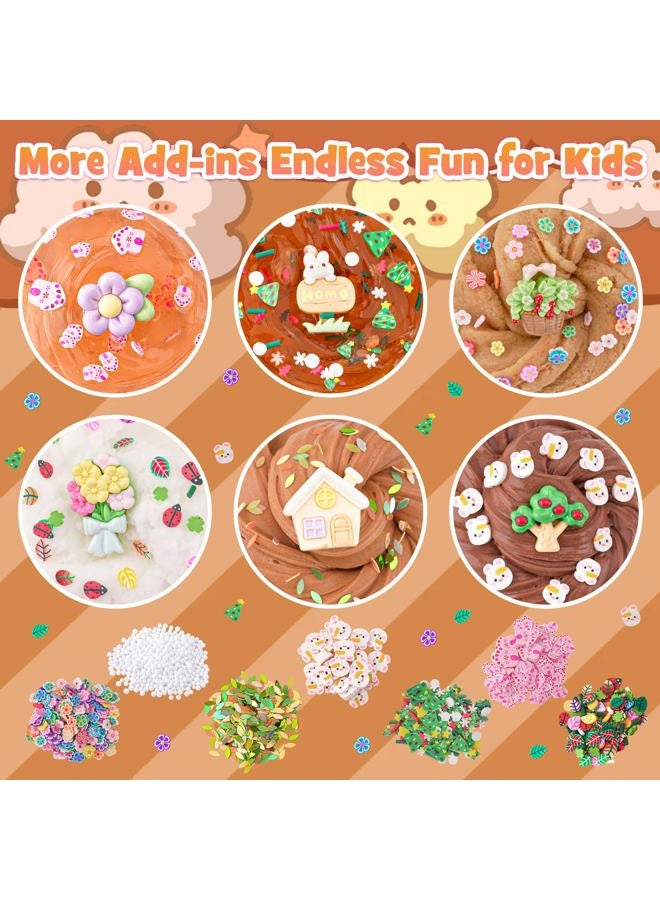 LAWOHO 6 Packs Gradient Brown Slime Kit - Cloud Slime, Butter Slime & Clear Slime, Crunchy Slime for Kids with Various Slime Add-ins, Non Stick Slime Party Favors for Girls & Boys, 360ml Kids Slime (Garden) - Image 3