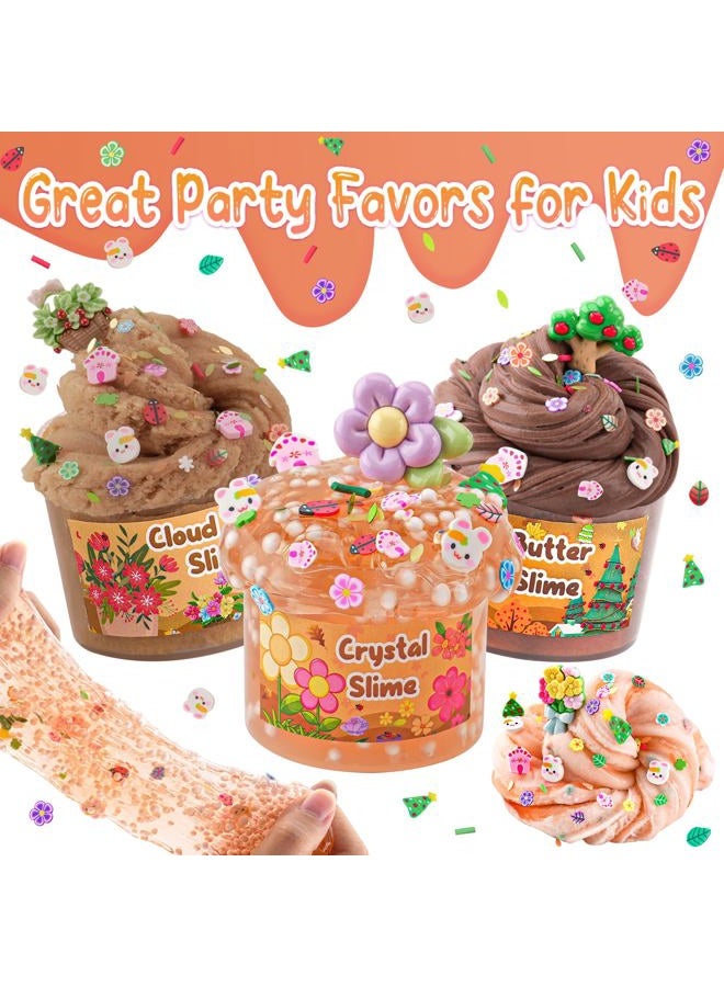LAWOHO 6 Packs Gradient Brown Slime Kit - Cloud Slime, Butter Slime & Clear Slime, Crunchy Slime for Kids with Various Slime Add-ins, Non Stick Slime Party Favors for Girls & Boys, 360ml Kids Slime (Garden) - Image 2