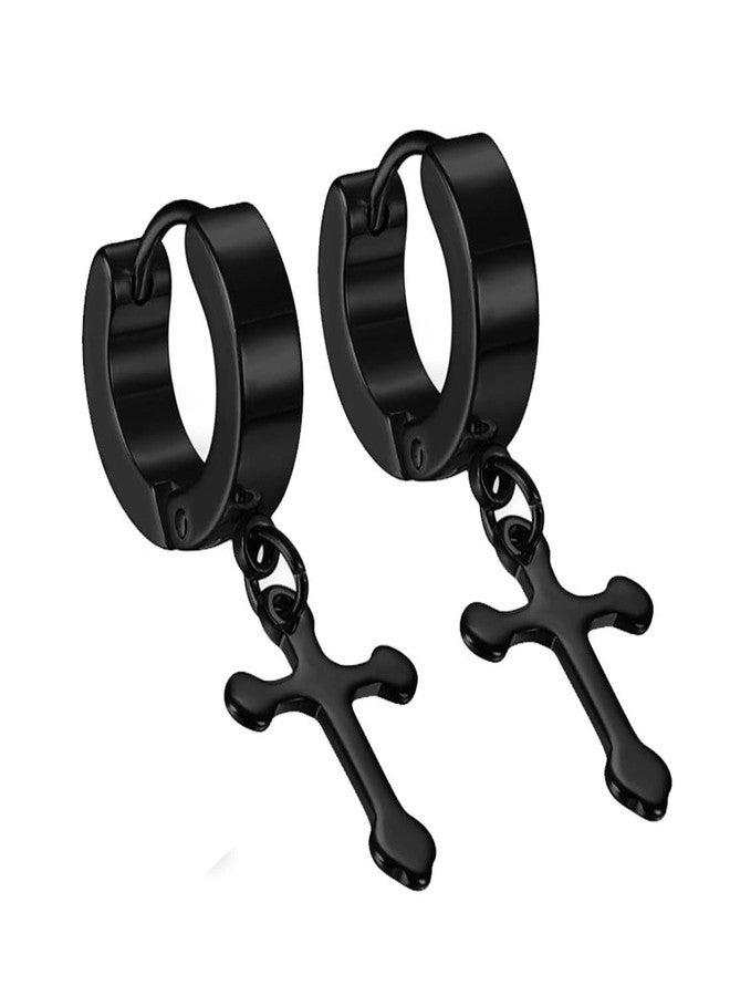 Sullery Christmas Gift Jesus Cross Piercing Surgical Black Stainless Steel Huggie Earring