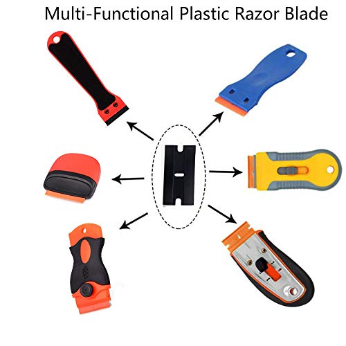EHDIS Razor Blades 100 PCS Double Edged Plastic Blade for Safety Glass Scraper and Razor Scraper Tool - Remove Decals, Stickers, Adhesive Label, Glue and Glass Clean - Black - Image 2