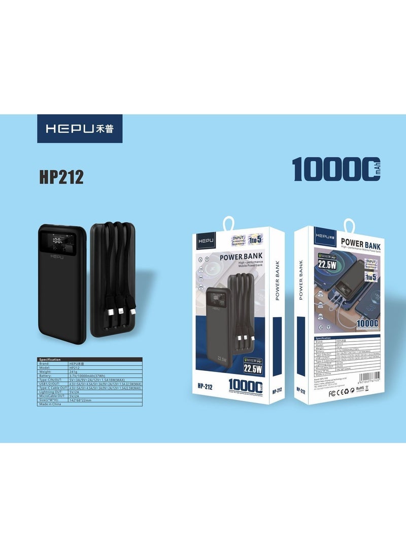 HEPU UMB HEPU HP-212 10000mAh Fast Charging Power Bank – Slim Portable Charger With 22.5W PD & QC 3.0 – Dual USB Output + Type-C Input – High-Speed Battery Backup For Smartphones, Tablets & USB Devices – Lightweight Travel Powerbank  - Image 4