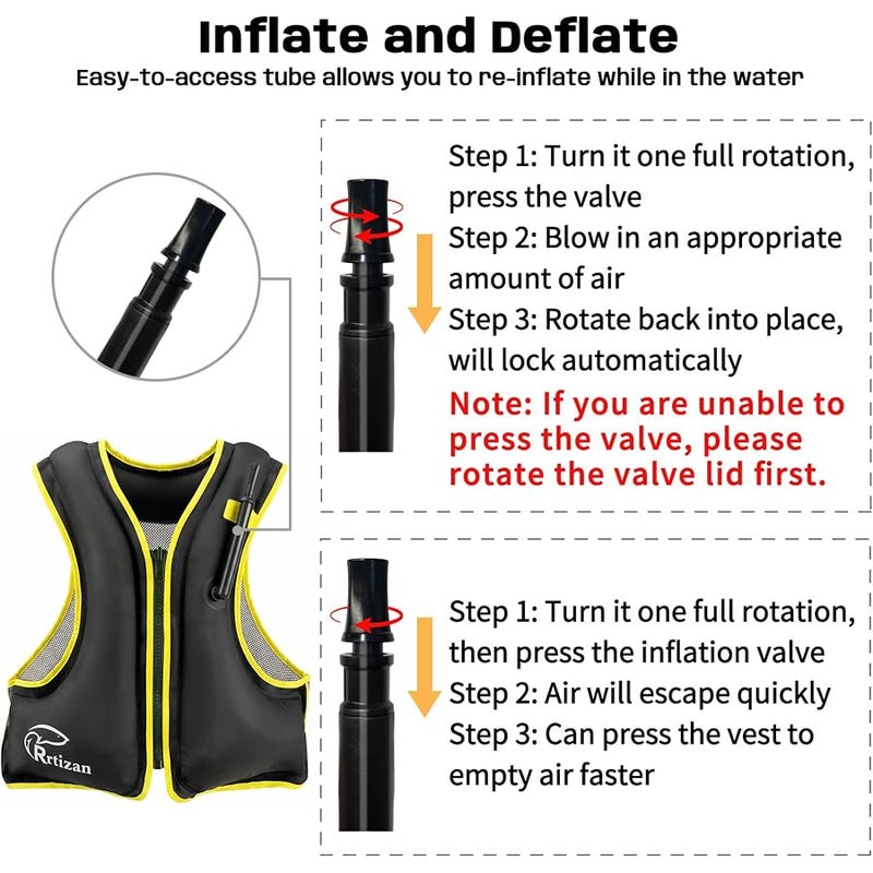 Rrtizan Inflatable Snorkel Vest for Adult, Suitable for Adult 90-220lbs | Travel Snorkeling Vest for Snorkeling, Paddleboarding, Swimming, Adult Snorkel Vest Swim Vest - Image 3