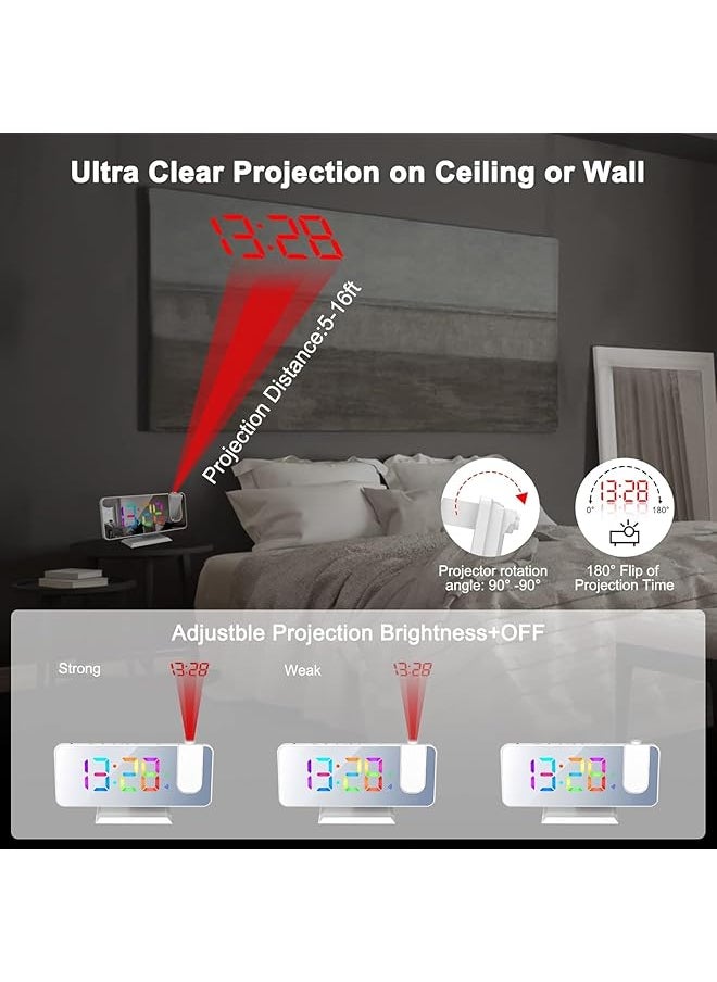 erorex - Digital Alarm Clock Rgb Digital Alarm Intelligent Clock Projection Clock 7.3 Inch Digital Clock Display Mirror Screen 11 Colors Rgb Clock 180°Rotatable Projector 5 Auto Dimmer For Office Bedroom - Image 1