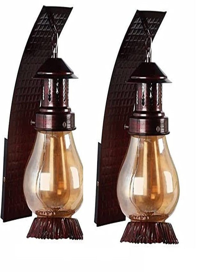 Areezo Wall Lantern for Home Decoration Antique Vintage Ceiling Hanging Pendant with (E27 Base) Cherry Brown -Pack of 2 - Image 1
