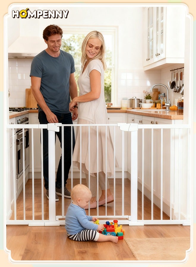 Hompenny Auto Close Safety Baby Gate, Extra Wide Child Gate, Maximum Suitable For 143 cm, Including 10cm, 20cm, 30cm Extension Rack, Easy Walk Thru Durability Dog Gate for Stairs, Doorways - Image 1