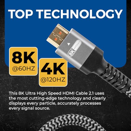 Orei 8K HDMI Cable 3M(9.84Ft) - 8K@60Hz HDMI Cable 2.1 With Ethernet & HDCP 2.3, Lightning Fast 48Gbps Bandwidth, HDR, Earc & 3D Support - HDMI 4K@120Hz For Tvs, Gaming Consoles & More (1 Pack), Grey - Image 5