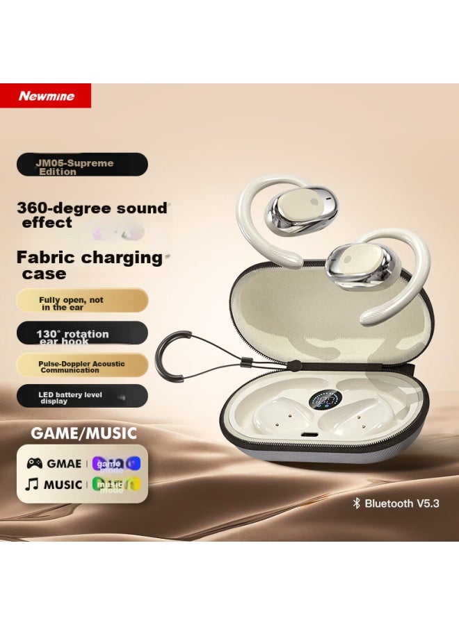 Newmine Open Ear Bluetooth Earphones Open Concept True Wireless Non-in-ear Bone Conduction Comfortable Sports Running Earhook Earphones Supreme Edition Beige - Image 1
