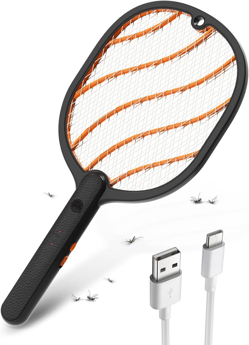 Mosiller Electric Fly Swatter, 3800V Handheld Bug Zapper Racket, Type-C Rechargeable, Mosquito Zapper for Indoor Outdoor, 3-Layer Safety Mesh, Easy to Use, Lightweight (Black-Basic 1 Pack) - Image 1