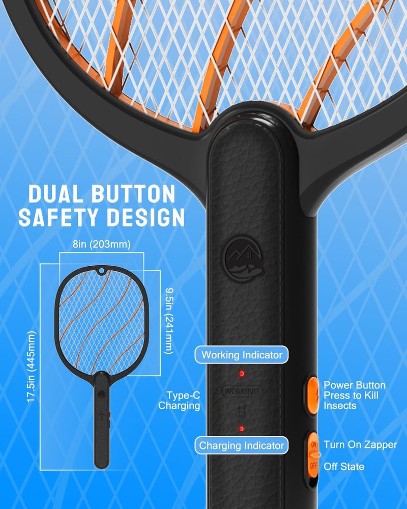 Mosiller Electric Fly Swatter, 3800V Handheld Bug Zapper Racket, Type-C Rechargeable, Mosquito Zapper for Indoor Outdoor, 3-Layer Safety Mesh, Easy to Use, Lightweight (Black-Basic 1 Pack) - Image 3