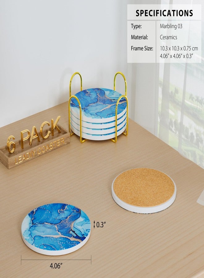 Leadiy 6Pcs/Set Marble Abstract Ceramic Coasters with Holder, Absorbent Drink Coasters, Coffee Cup Coaster,Round Ceramic Table Coasters Set Decorative - Image 4