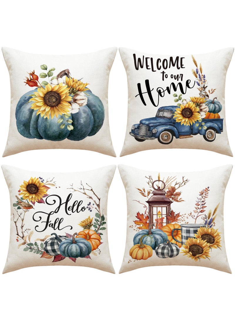 4pcs Pumpkin Sunflower Pillow Linen Pillow Cushion Cover 45 * 45cm - Image 1