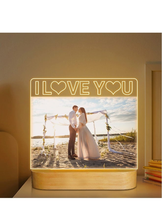 Picture Frame I Love You 4"x 6" Acrylic Photo Frame with Warm Color LED Night Light Home Desktop Decor Unique Gift for Couple Wife Lover Girl Valentine's Day Anniversary Birthday Wedding Present  - Image 1