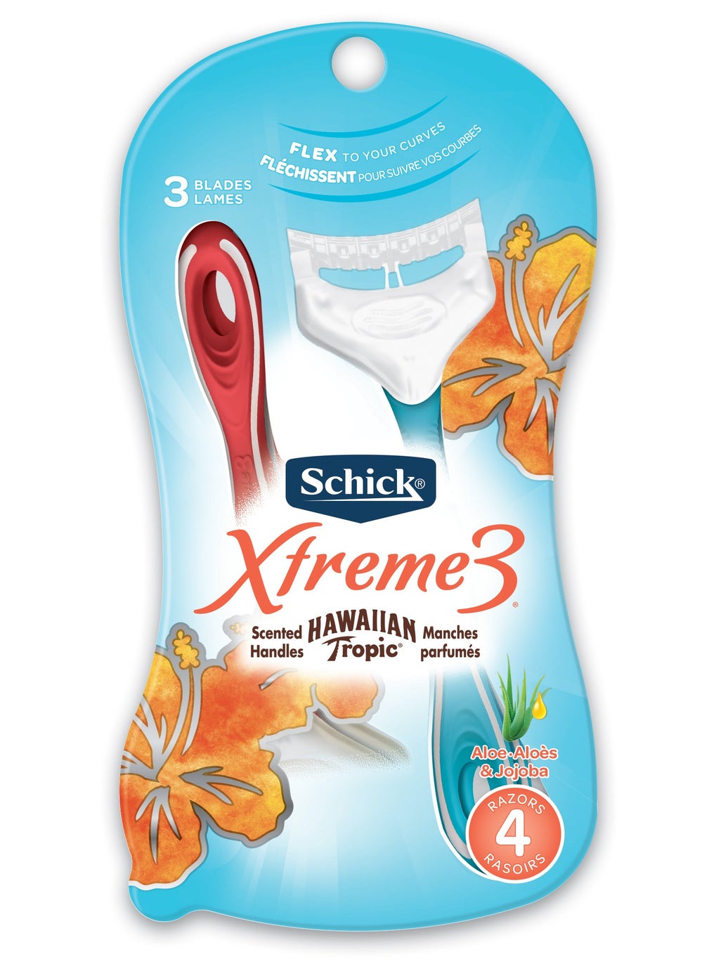 XTREME Schick Xtreme3 Women's Disposable Razors with Hawaiian Tropic Scented Handles, 4-Count (Pack of 2) 