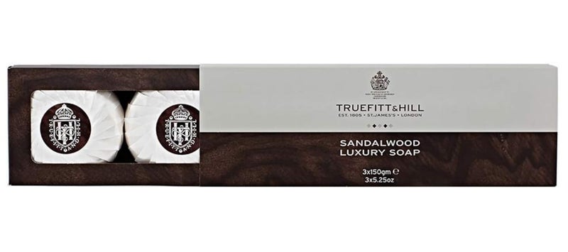 Truefitt  Hill TripleMilled Luxury Bath  Body Soaps  Sandalwood  LongLasting Fragrance Premium Rich Lather  3 x 529 oz