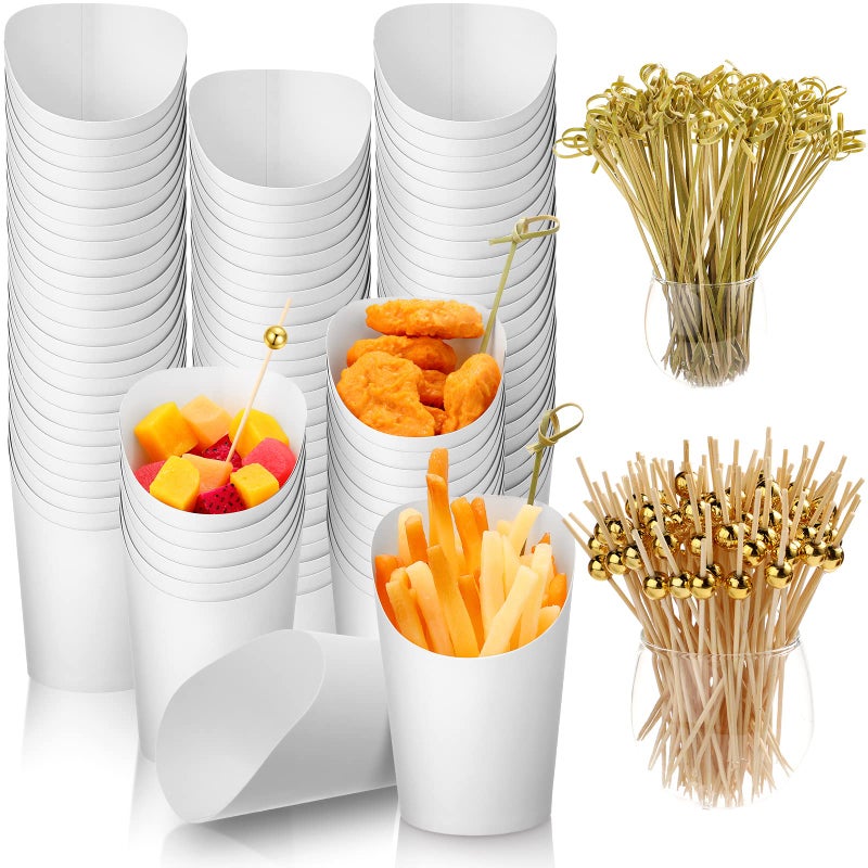 Xinnun 1000 Pcs 12 oz Charcuterie Cups with Cocktail Picks Set 200 Pcs French Fries Cups Disposable Wedding Food Paper Takeout Party 800 Pcs 2 Types Cocktail Picks for Individual Party Serving