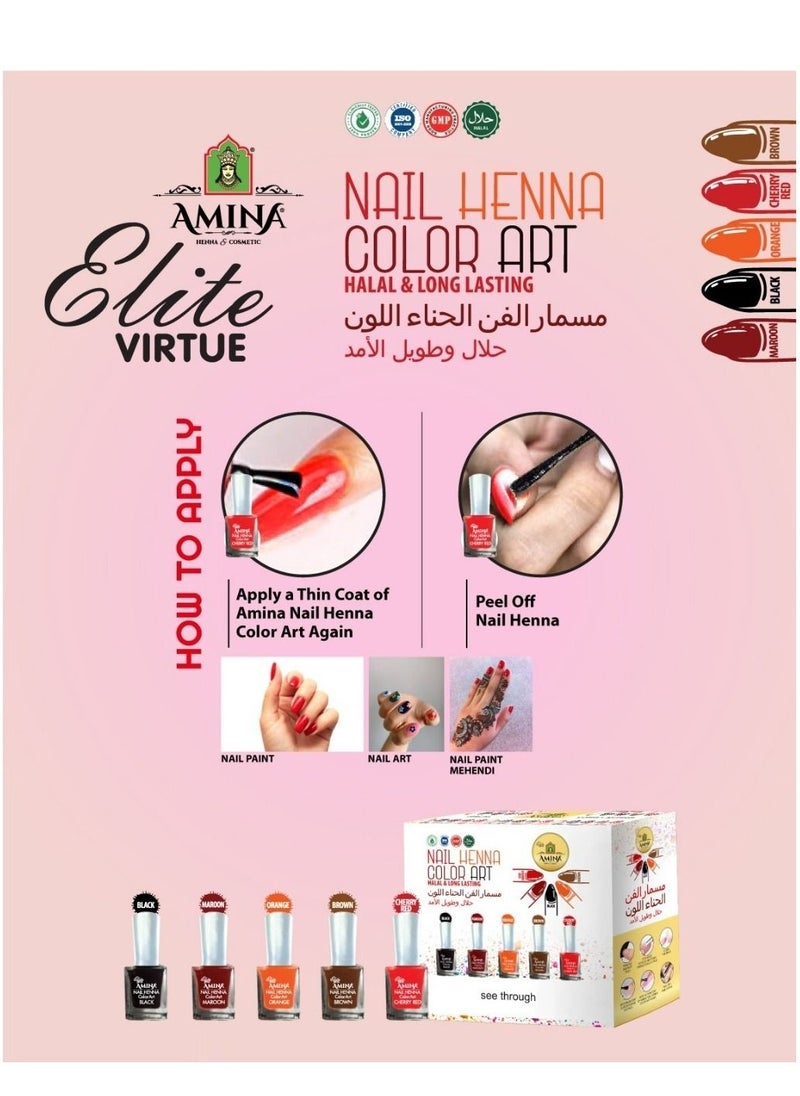 Amina Nail Polish Henna Color Art Nail Paint Mehendi Maroon 10 ML  - Image 2
