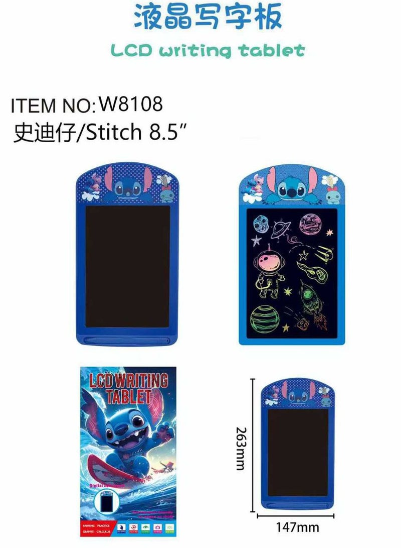 STITCH LCD Writing Tablet 8.5" – Cute Stitch Cartoon Design – Smooth Screen for Drawing & Writing – One-Touch Erase – Replaceable CR2025 Battery – Lightweight & Perfect for Kids & Adults