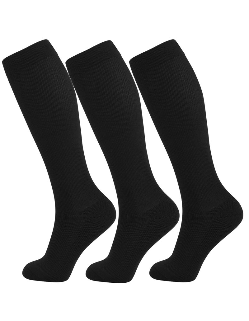 MD +MD 3 Pairs Compression Socks for Women & Men,Viscose for Bamboo 15-20mmHg Soft Support Cushion Scoks for Pregnant Nurses Travel 10-13 Black - Image 1