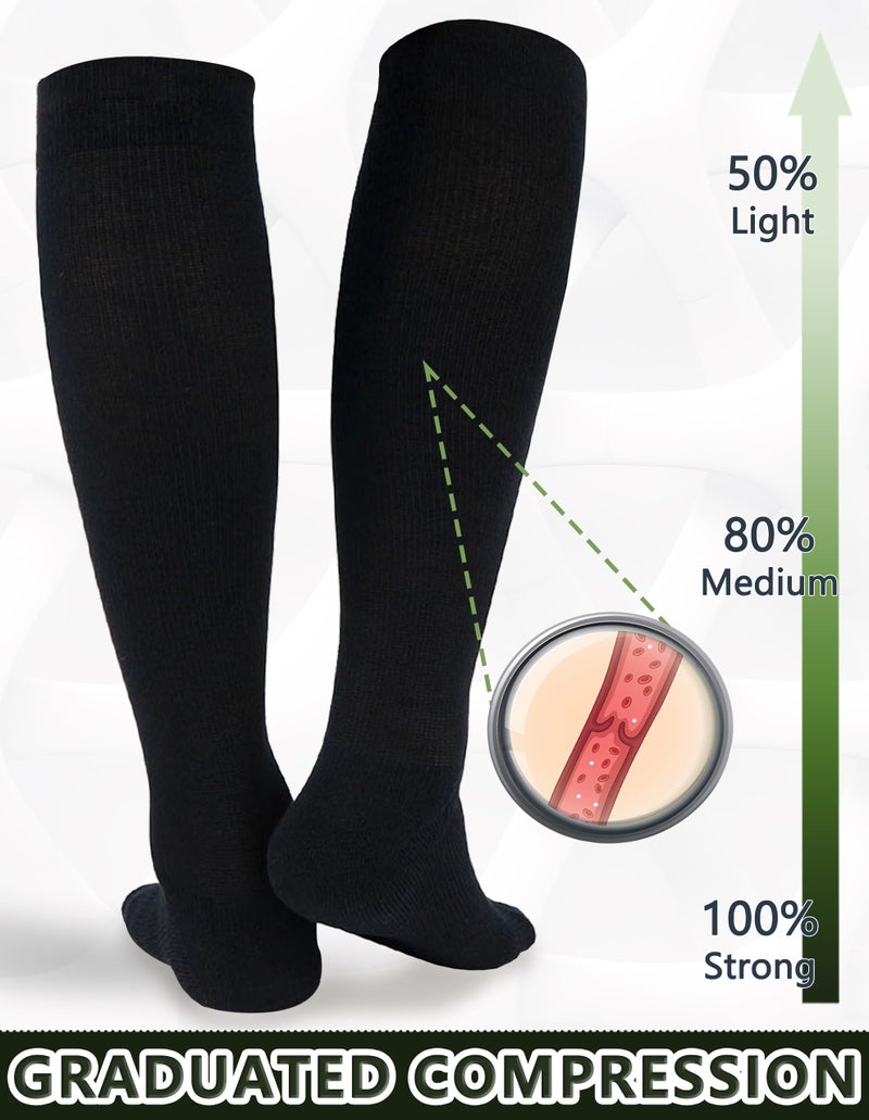 MD +MD 3 Pairs Compression Socks for Women & Men,Viscose for Bamboo 15-20mmHg Soft Support Cushion Scoks for Pregnant Nurses Travel 10-13 Black - Image 2