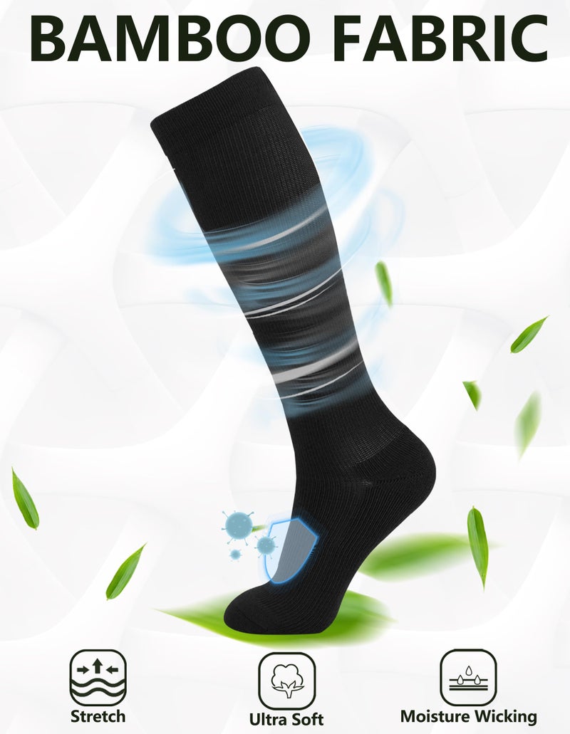 MD +MD 3 Pairs Compression Socks for Women & Men,Viscose for Bamboo 15-20mmHg Soft Support Cushion Scoks for Pregnant Nurses Travel 10-13 Black - Image 4