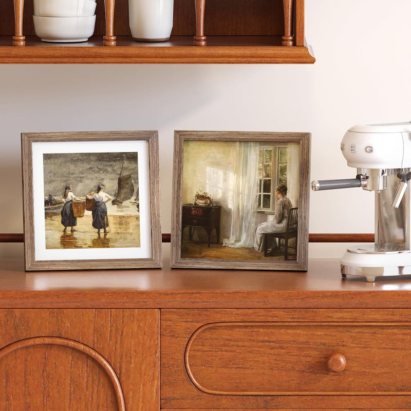 KINLINK 9x9 Picture Frame  Brown Square Solid Wood Frames for Pictures 7x7 with Mat or 9x9 without Mat  Wall and Tabletop Display Photo Frames Brown Wood 4 Pack - Image 3