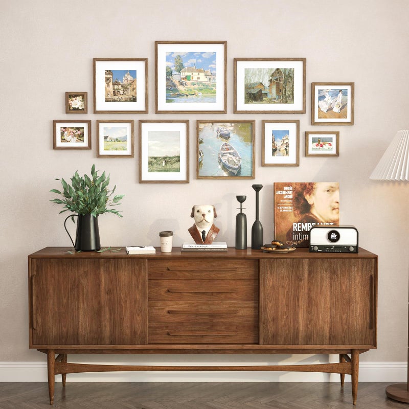 KINLINK 9x9 Picture Frame  Brown Square Solid Wood Frames for Pictures 7x7 with Mat or 9x9 without Mat  Wall and Tabletop Display Photo Frames Brown Wood 4 Pack - Image 4