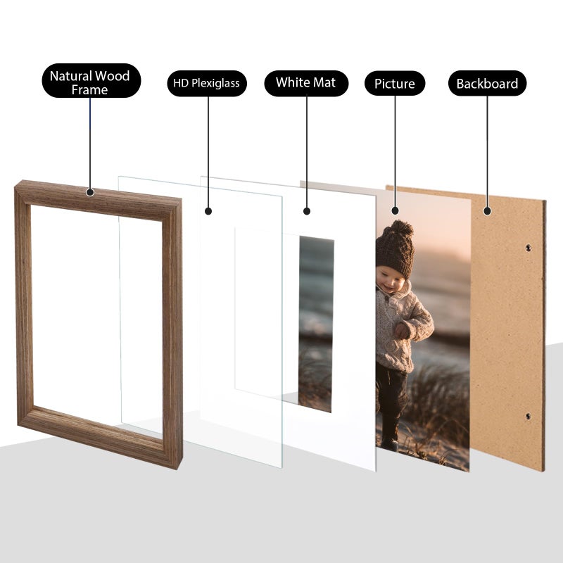 KINLINK 9x9 Picture Frame  Brown Square Solid Wood Frames for Pictures 7x7 with Mat or 9x9 without Mat  Wall and Tabletop Display Photo Frames Brown Wood 4 Pack - Image 2