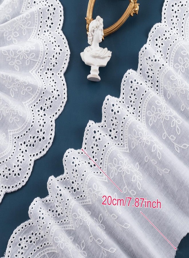 Deozu 5 Yards Cotton Eyelet Lace Trim, White Embroidery Cotton Fabric Floral Scalloped Lace for Sewing, Dresses, Clothes, Bag (7.5" Wide) - Image 2