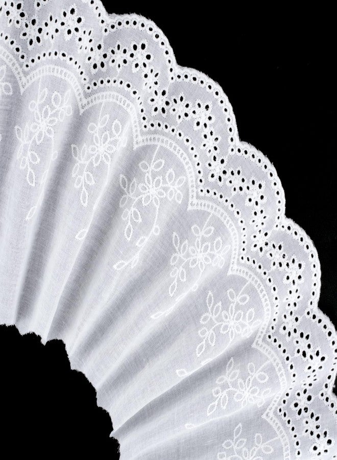 Deozu 5 Yards Cotton Eyelet Lace Trim, White Embroidery Cotton Fabric Floral Scalloped Lace for Sewing, Dresses, Clothes, Bag (7.5" Wide) - Image 1