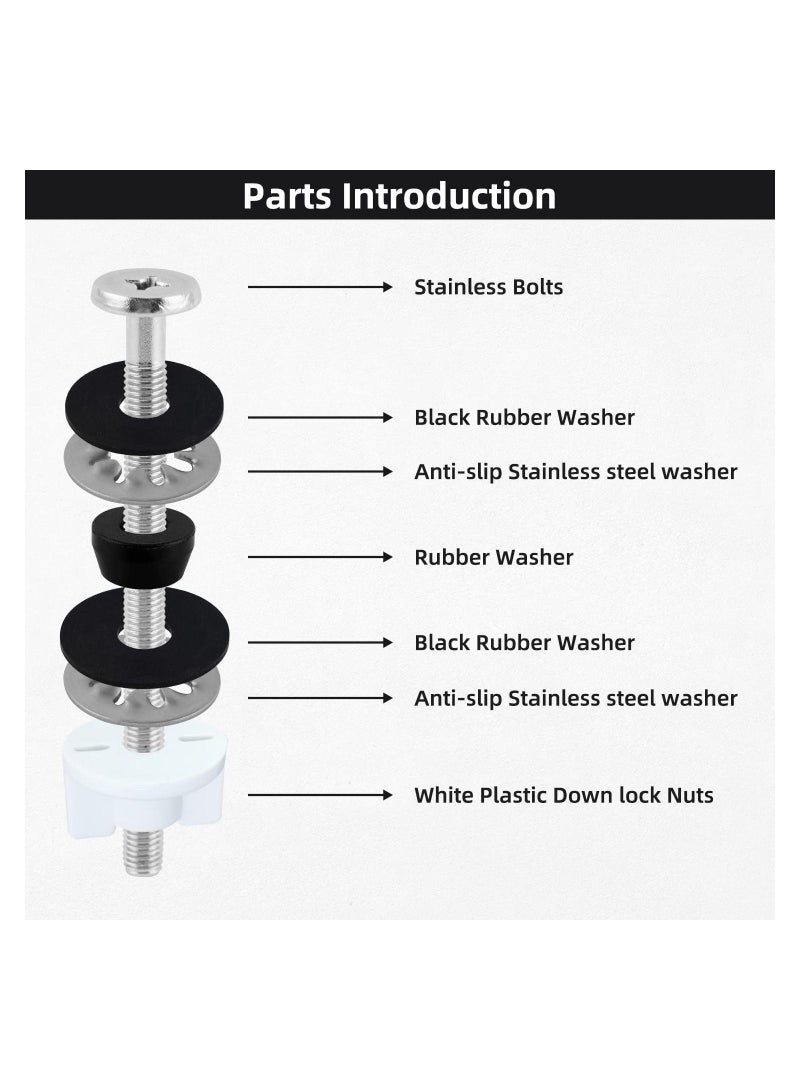 2pcs Universal Toilet Seat Bolts Screws Replacement Kit with Downlock Nuts White Plastic and Rubber Washers Bathroom Repair Screw 3 Inches Stainless Steel - Image 3