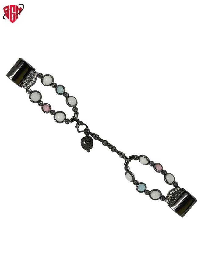 BGM Watch Band Strap For Fitbit Charge 5 Agate Luminous Bead Steel Watch Band(Black)  - Image 2