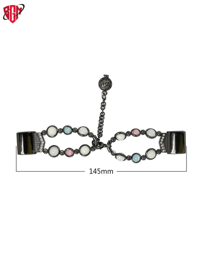 BGM Watch Band Strap For Fitbit Charge 5 Agate Luminous Bead Steel Watch Band(Black)  - Image 5